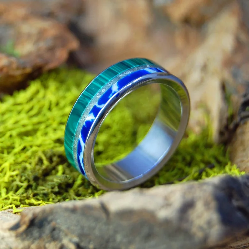 Mexican Malachite | Men's Malachite, Cobalt Stone, Oaxaca Sand & Titanium Wedding Ring