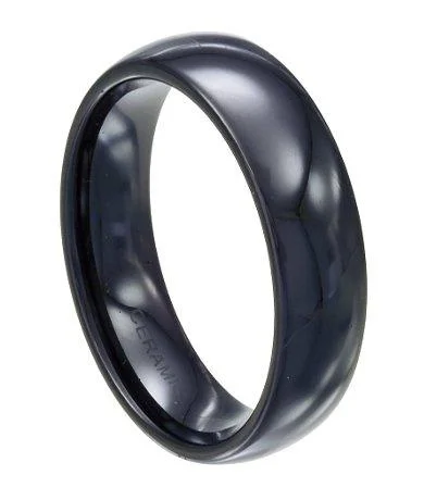 Men's Black Ceramic Polished Domed Band - 8mm