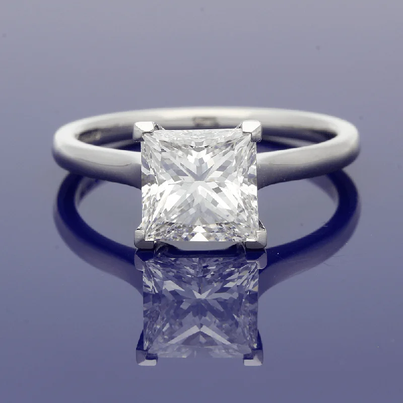 Platinum Certificated 2.05ct Princess Cut Diamond Solitaire Engagement Ring