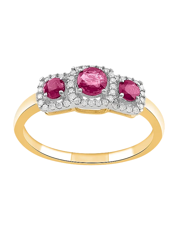 Ruby Ring - 10ct Yellow Gold Ruby & Diamond Ring - 787989