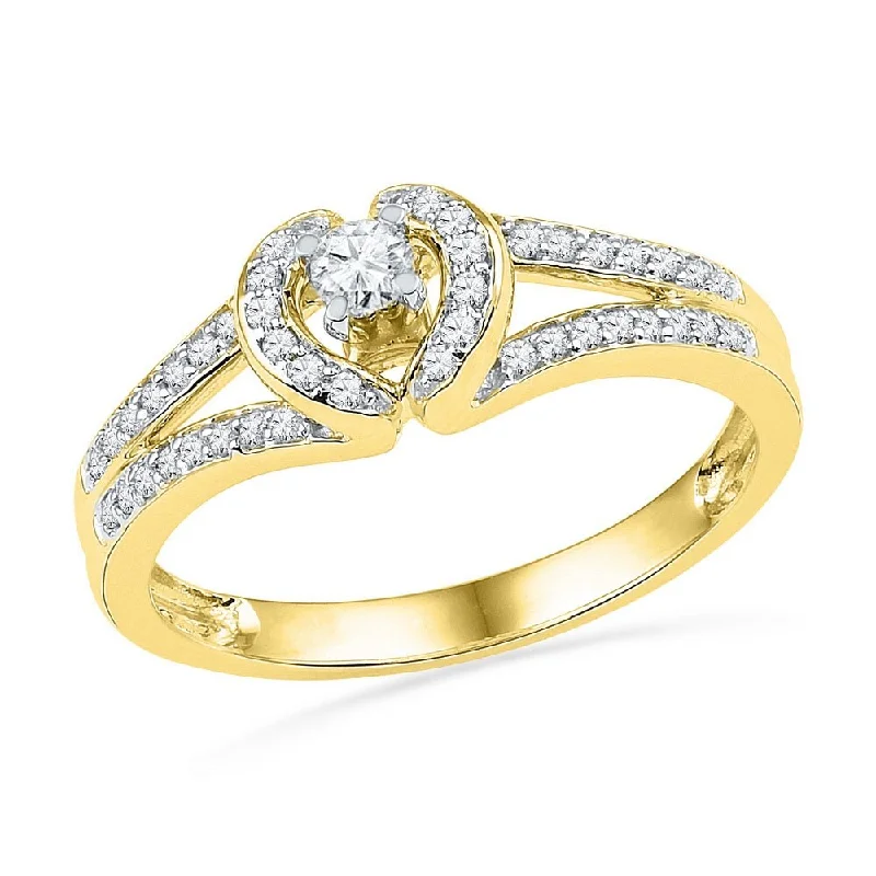 10k Yellow Gold Womens Round Diamond Heart Promise Ring (1/4 Cttw, G-H Color, I1-I2 Clarity)