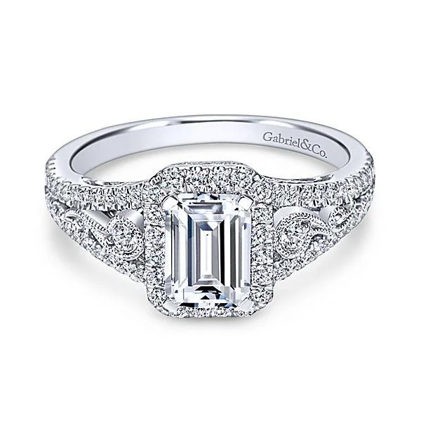 Vintage Inspired Emerald Cut Halo Diamond Ring 383A