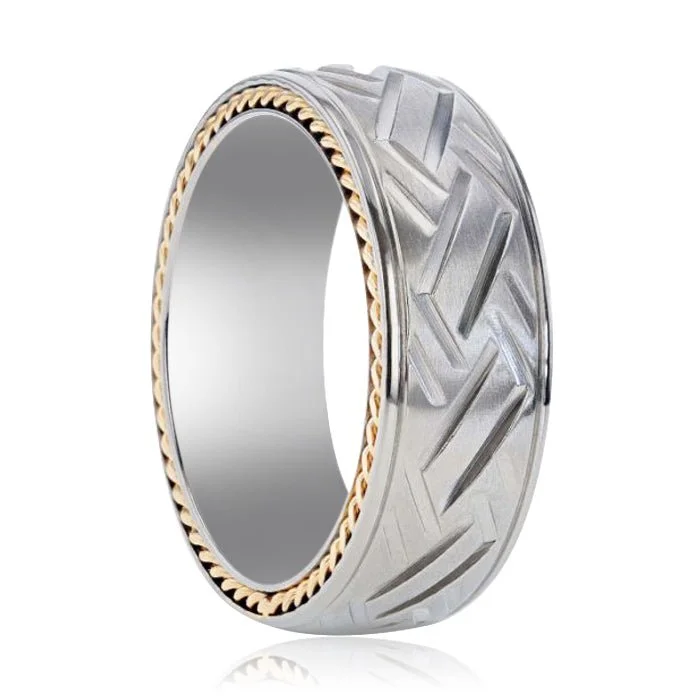 SATURN | Titanium Ring Yellow Gold Braided Edges