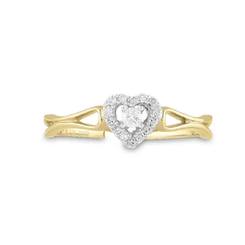 10k Yellow Gold Womens Round Diamond Heart Promise Ring (1/8 Cttw, G-H Color, I2-I3 Clarity)