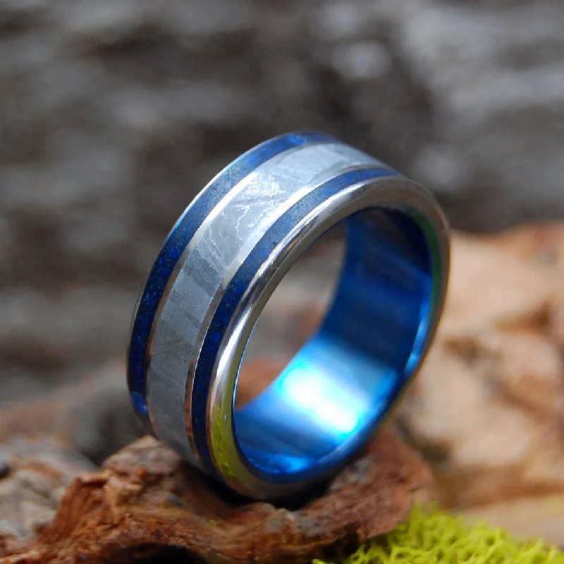 Meteorite Midnight With You | Men's Meteorite, Sodalite Stone, Beach Sand & Titanium Wedding Ring