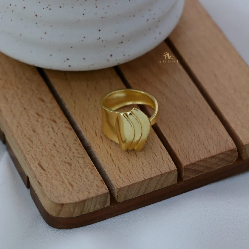 Golden Tri Fold Leaf Ring