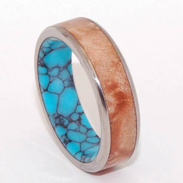 Conifer | Men's Maple Wood, Turquoise & Titanium Wedding Ring