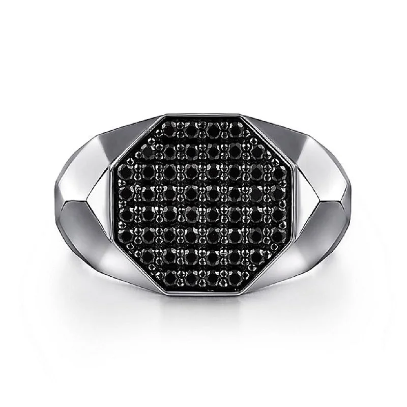 Gabriel Sterling Silver & Black Spinel Octagonal Faceted Ring