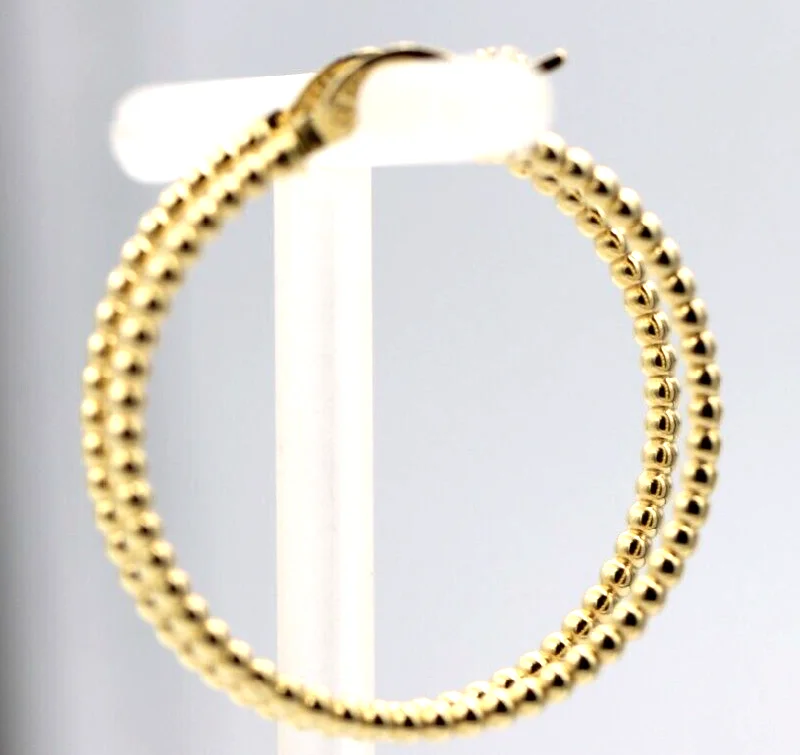 Genuine New 14ct Yellow Gold Beaded Hoop Hollow Earrings