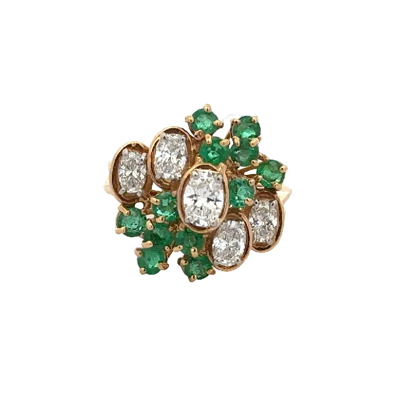 Vintage 1970s Oscar Heyman Emerald and Diamond Ring in 18k Yellow Gold