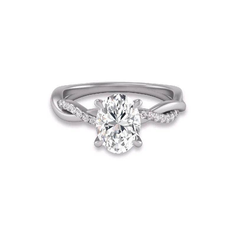 Marquee Agatha Twisted Pave Ring with IGI Certified 2.50 Carat Lab-Grown Oval Shape Diamond in 14K White Gold