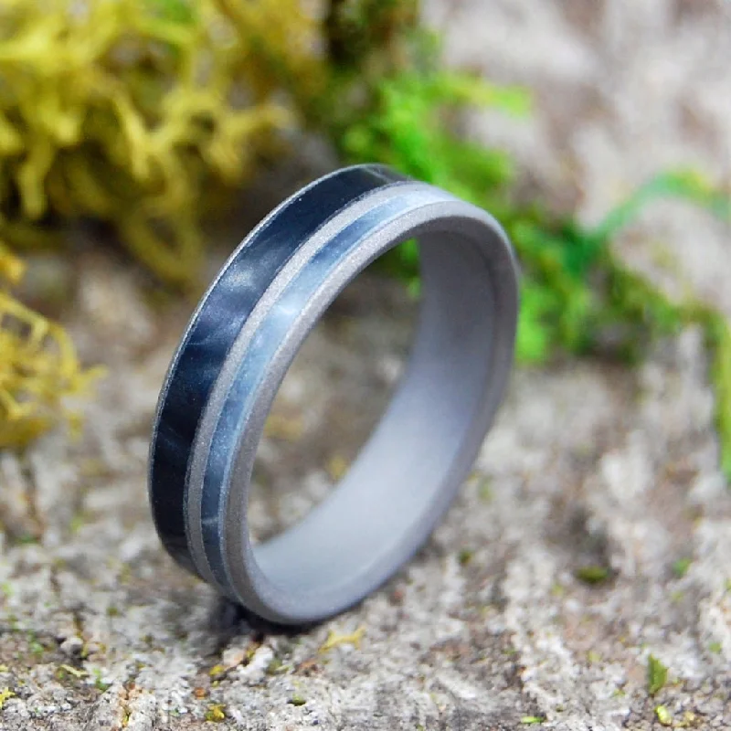 I Mean Business | Men's Black & Gray Pearl Marbled Resin & Titanium Wedding Ring