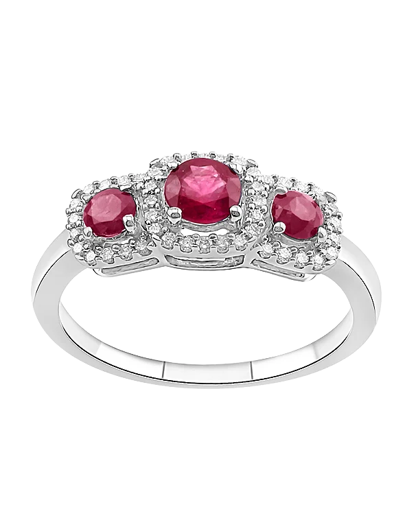 Ruby Ring - 10ct White Gold Ruby & Diamond Ring - 787988