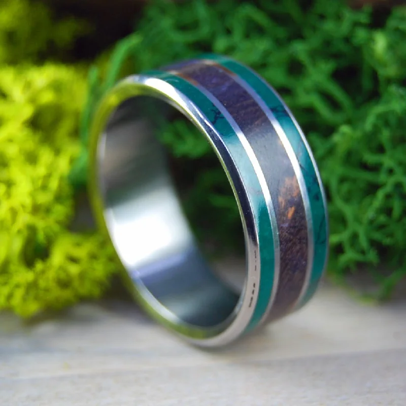 Path To The Purple Sea | Men's Jade Stone, Purple Box Elder Wood & Titanium Wedding Ring