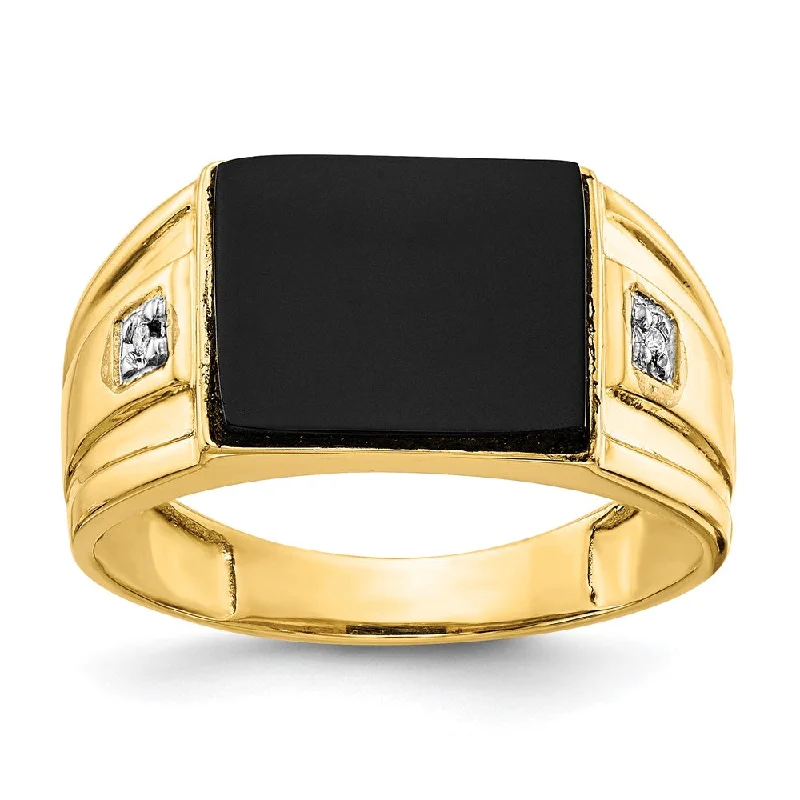 10k Yellow Gold Men's Onyx and Diamond Ring