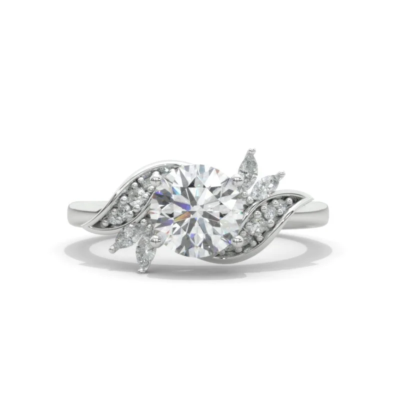 7mm Round Giliarto Moissanite White Gold Engagement Floral Accented Ring