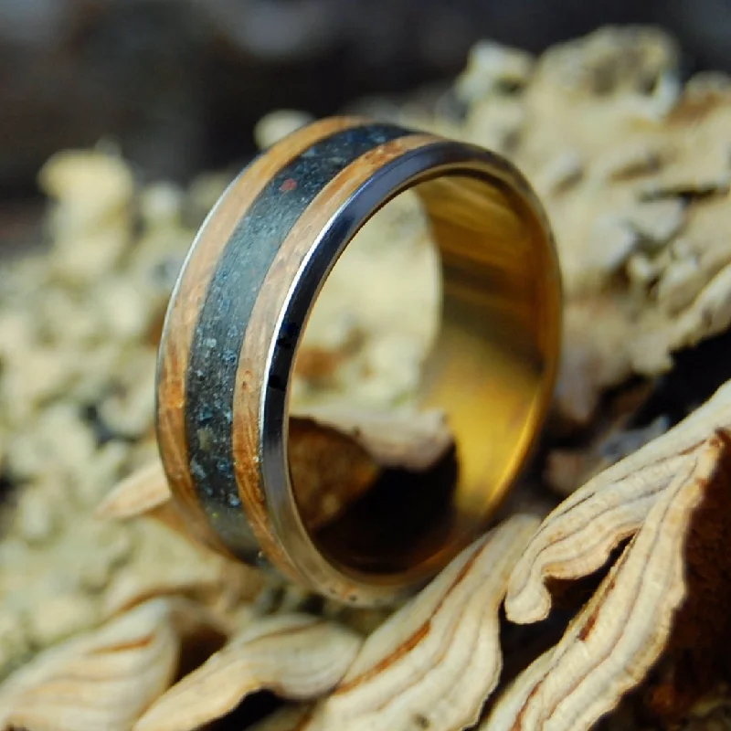 Shot Of Whiskey In Iceland | Men's Whiskey Barrel Wood, Icelandic Lava & Titanium Wedding Ring