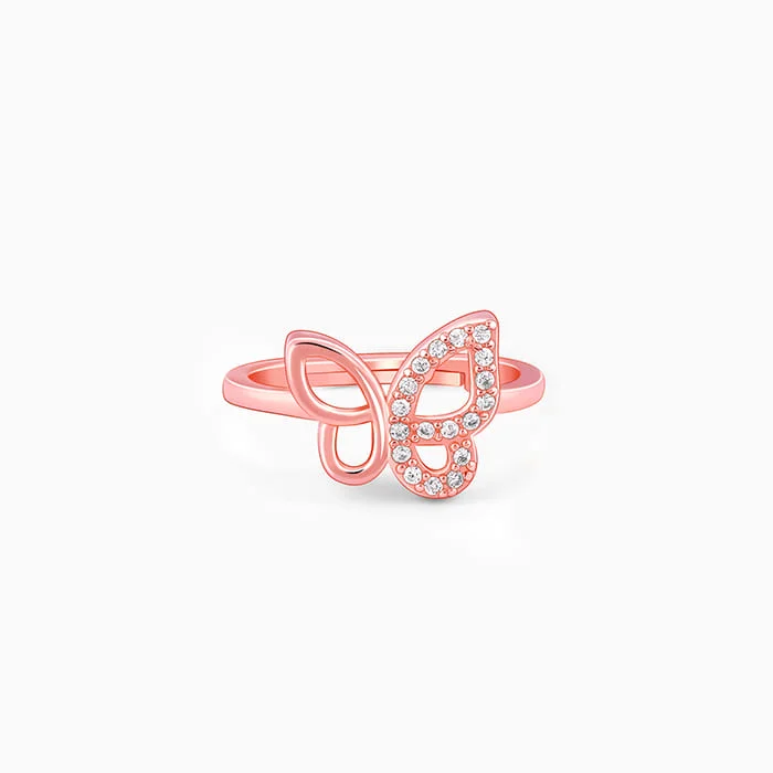 Rose Gold Zircon-Studded Butterfly Ring