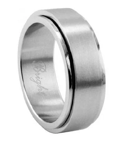 Men's Stainless Steel Spinner Ring with Satin Finish and Polished Edges | 7mm