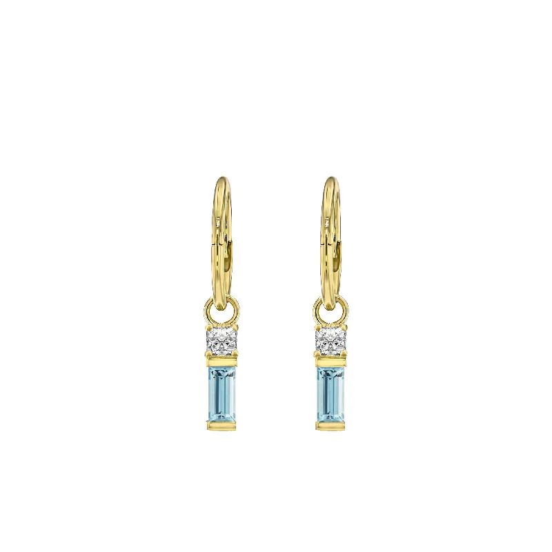 Aquamarine Baguette and Diamond Sleeper Earrings