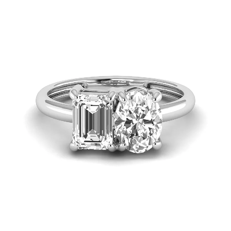 Marquee Almost 2.50 Carat TW Emerald Cut And Oval Lab Grown Diamond Ring in 14K White Gold