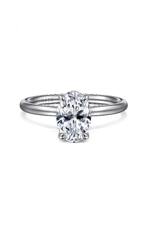 14K White Gold Solitaire Oval  Diamond Cut Engagement Ring   G14848