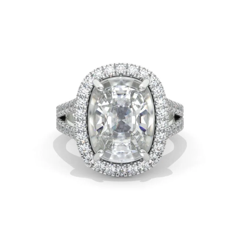 10 Carat Cushion Moissanite Halo 14K White Gold  Engagement Ring