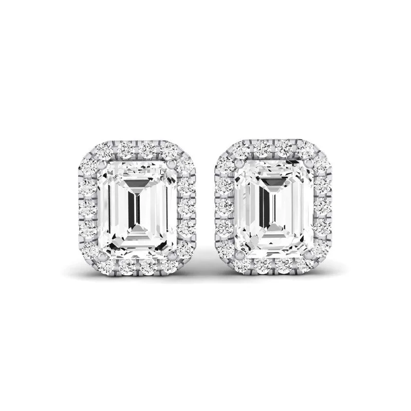 Meadow Emerald Cut Diamond Halo Stud Earrings