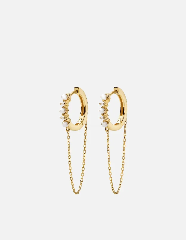 Calista Huggie Pearl Earrings, 14k Gold Pavé