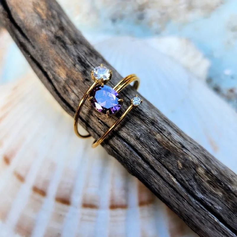 AMETHYST STACK  - ADJUSTABLE WATERPROOF GOLD RING