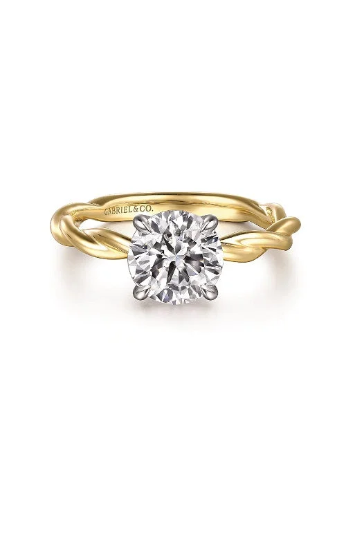 14K White-Yellow Gold Twisted Round Diamond Engagement Ring G14882