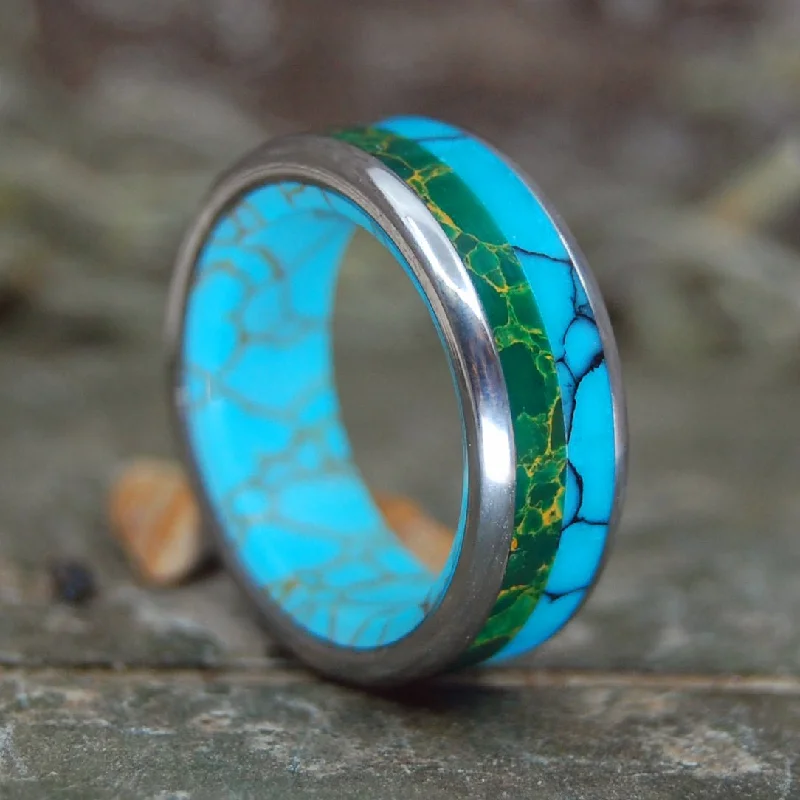 Still Soul | Men's Egyptian Jade, Tibetan Turquoise, Arizona Turquoise & Titanium Wedding Ring