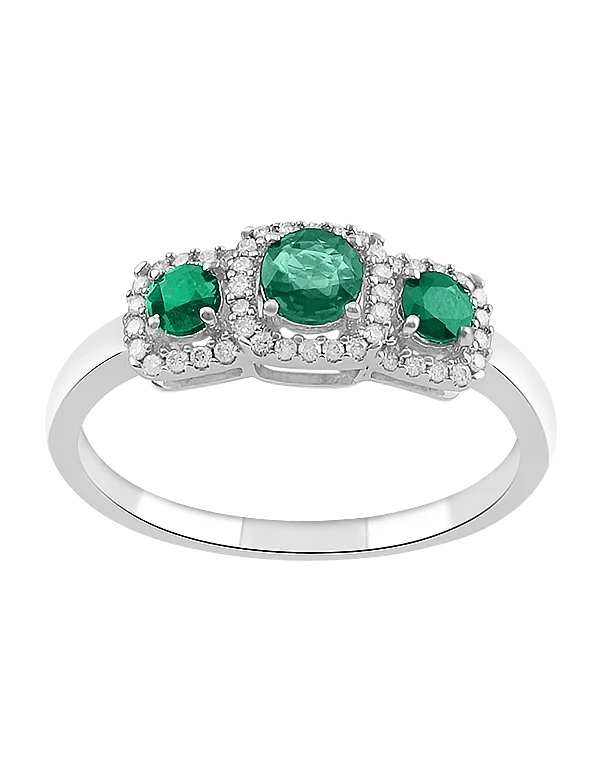 Emerald Ring - 10ct White Gold Emerald & Diamond Ring - 787987