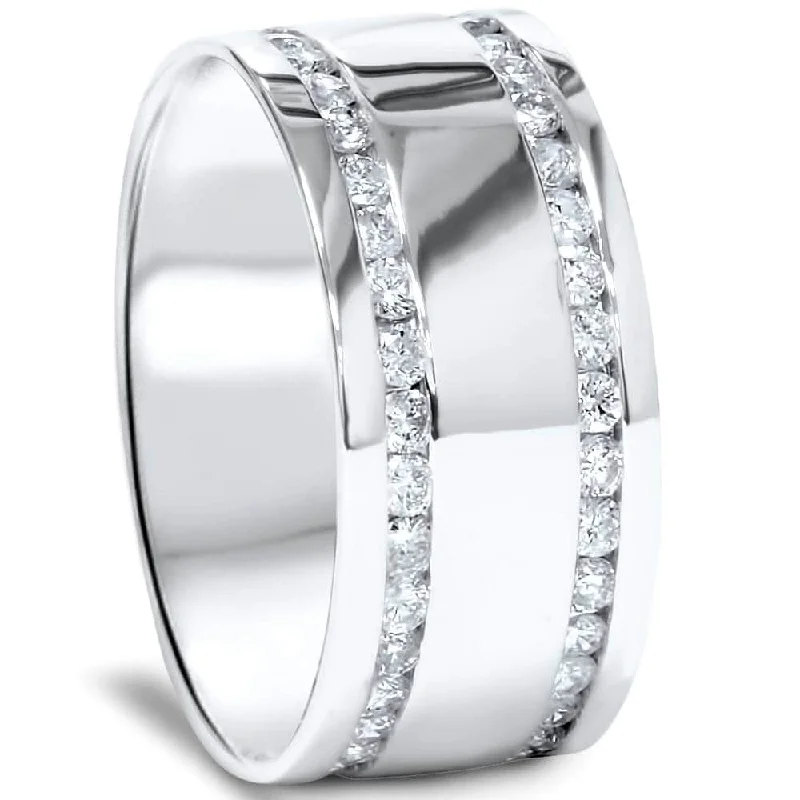 2Ct Double Row Diamond Eternity 10mm Wedding Ring White Gold Band Lab Grown