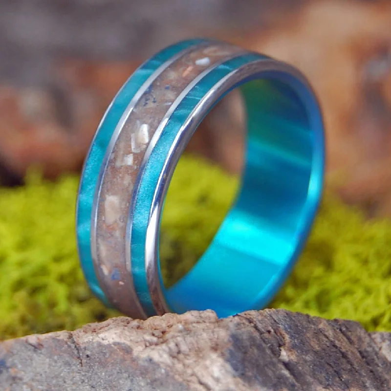 Turquoise Sea Of Galilee | Men's Antique Green Resin, Crushed Israel Stone & Titanium Wedding Ring