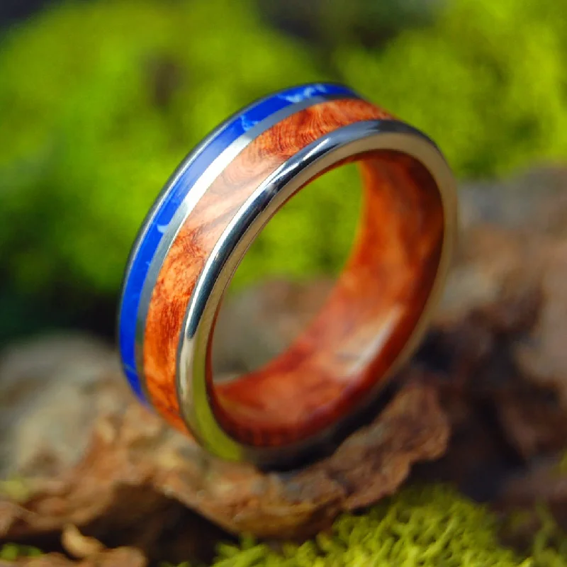 Twilight | Men's Amboyna Burl Wood, Sodalite Stone & Titanium Wedding Ring