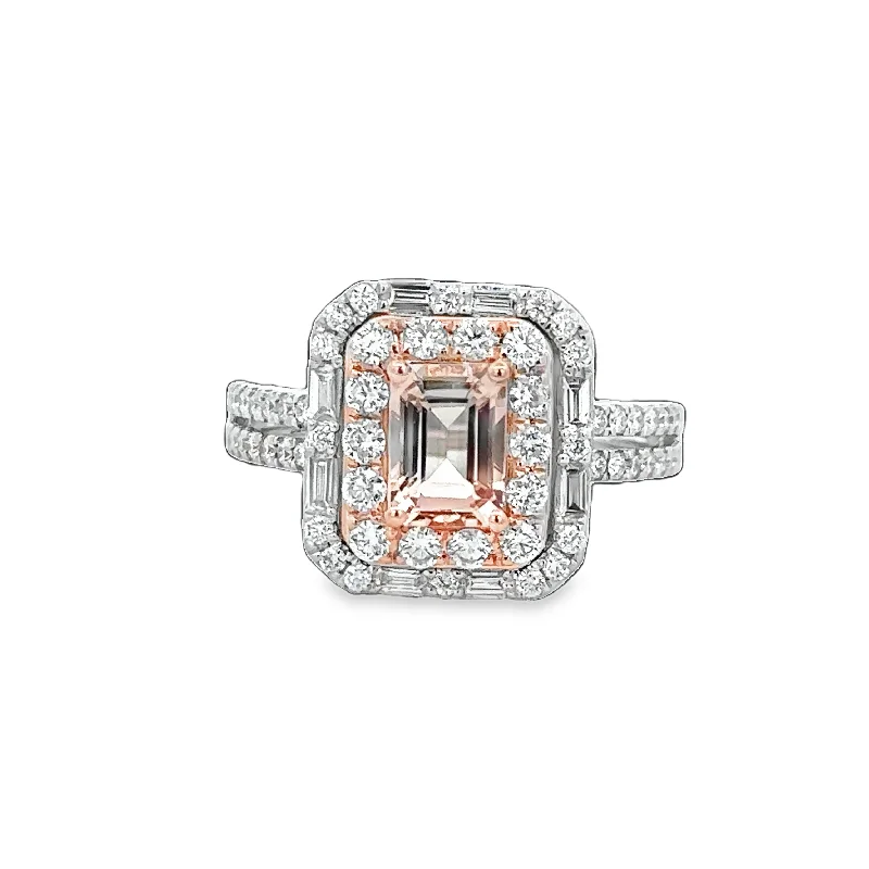 Morganite and Diamond Ring in Rose and White Gold