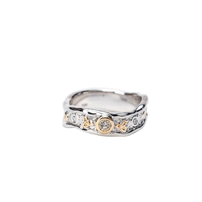 10k White and Yellow Gold Diamond  Trinity Ring