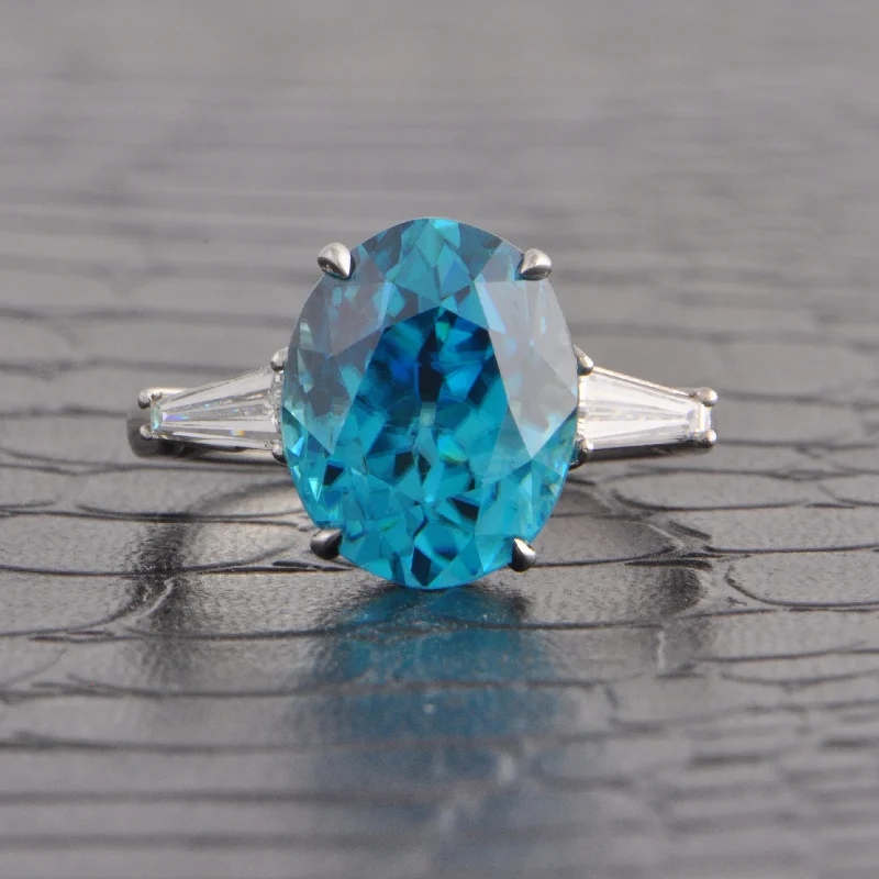 Magnificent Vintage Mid Century Blue Zircon and Diamond Ring in Platinum