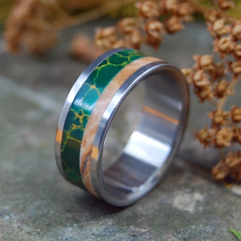 Hold My Hand | Men's Egyptian Jade, Wood & Titanium Wedding Ring