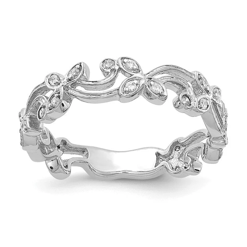 14k White Gold Vined Diamond Eternity Wedding Band Ring