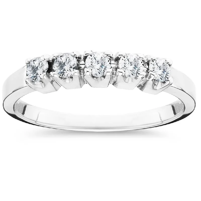 1/4 Ct Five Stone EX3 Lab Grown Diamond Wedding Ring 14k White Gold