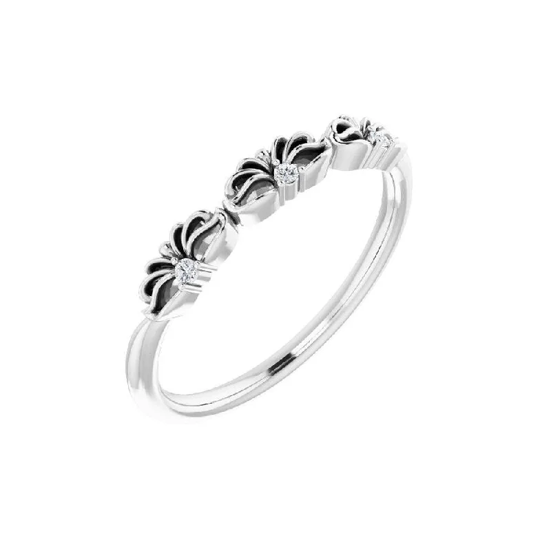 925 Sterling Silver .03 CTW Diamond Crown Ring for Women