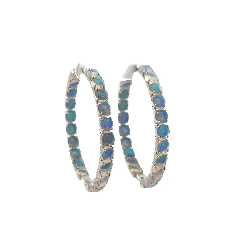 Ethipoian Jelly Opal Hoop Earrings in White Gold