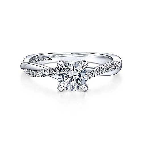 Dainty Crossover Shank Round Diamond Ring 14K White Gold 514A