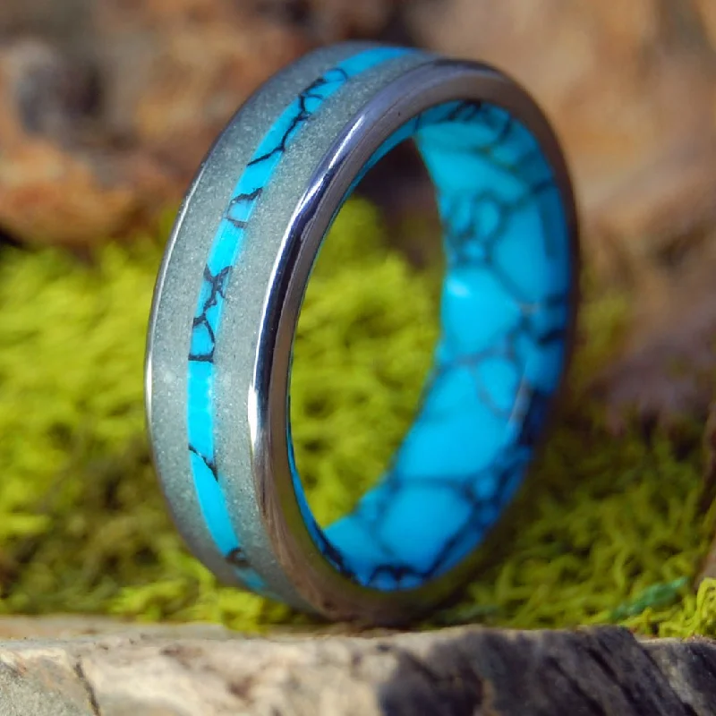 Nubble Lighthouse York, Maine | Men's Beach Sand, Turquoise & Titanium Wedding Ring