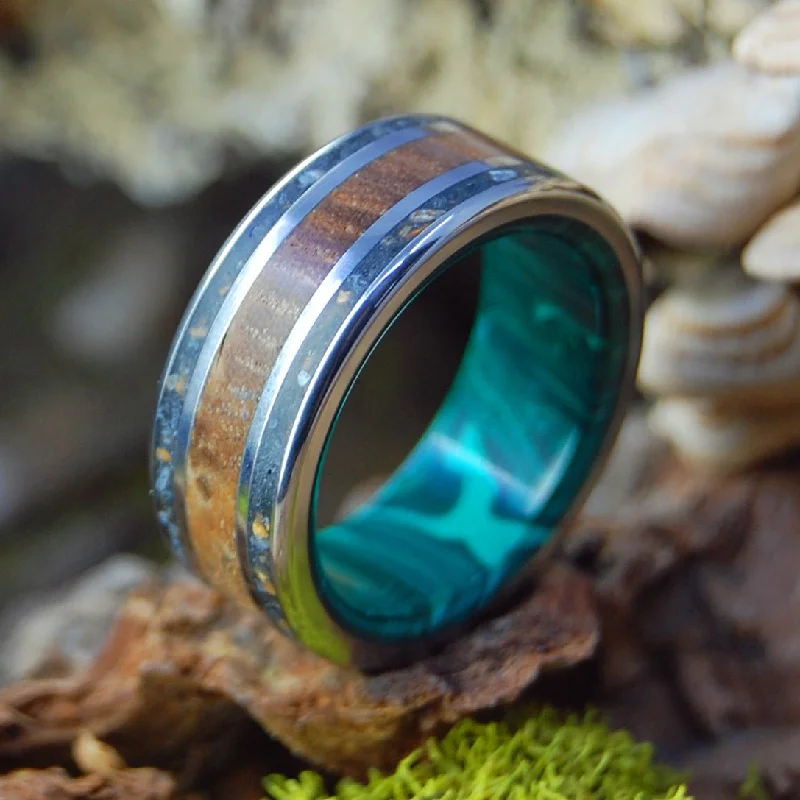 Bring Iceland Home Ii | Men's Lava, Malachite Stone, Golden Box Elder & Titanium Wedding Ring