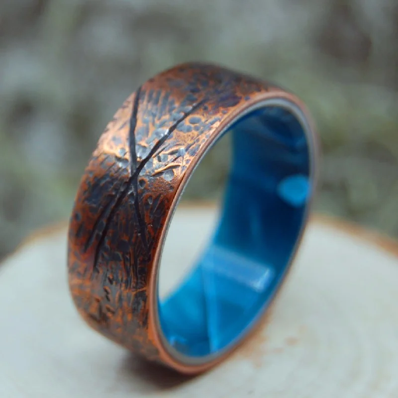 Beaten Copper Aquatic | Men's Copper, Aquatic Resin & Titanium Wedding Ring