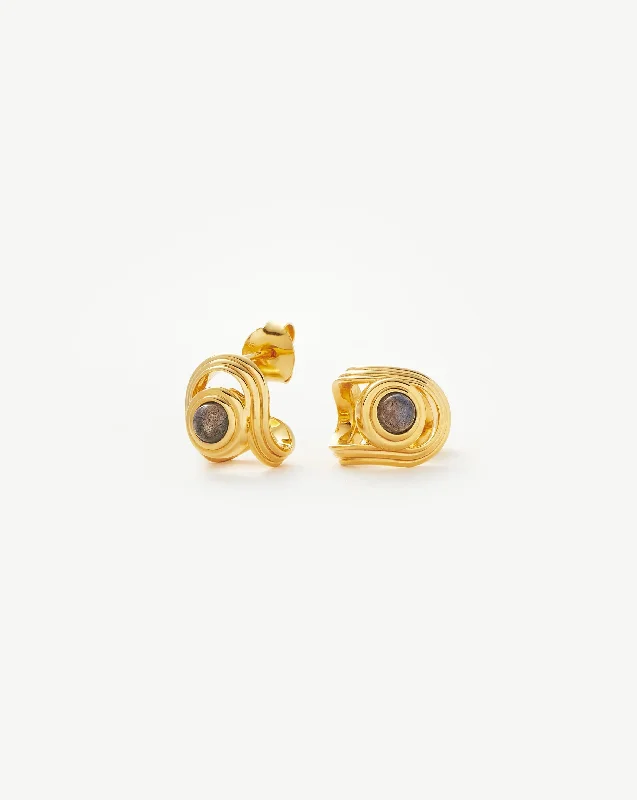 Zenyu Link Gemstone Open Stud Earrings | 18ct Gold Vermeil/Labradorite