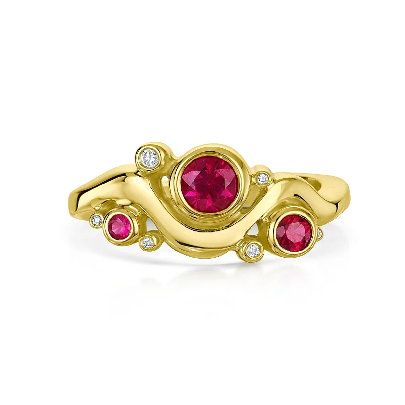 Cosmos Galaxy Ruby & Diamond Ring in 18ct Yellow Gold